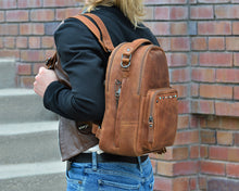 Load image into Gallery viewer, Concealed Carry Sawyer Leather Backpack by Lady Conceal
