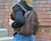 Load image into Gallery viewer, Concealed Carry Sawyer Leather Backpack by Lady Conceal
